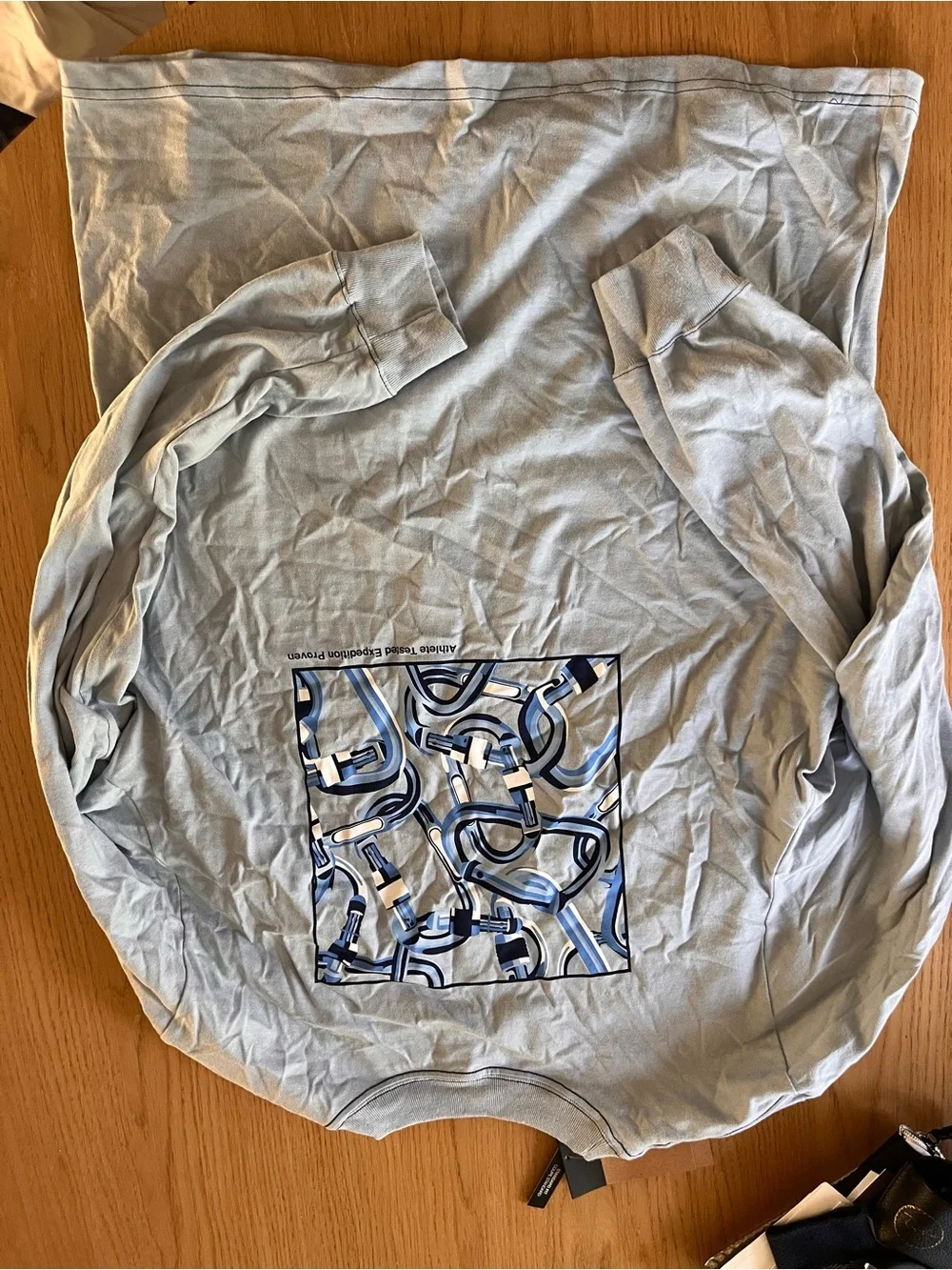 The North Face Men’s Long-Sleeve Pocket Tee with Carabiner graphic- Light Blue